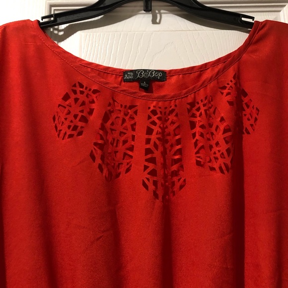 Cute red orange soft silky dress- GREAT DETAILS! - Picture 3 of 5